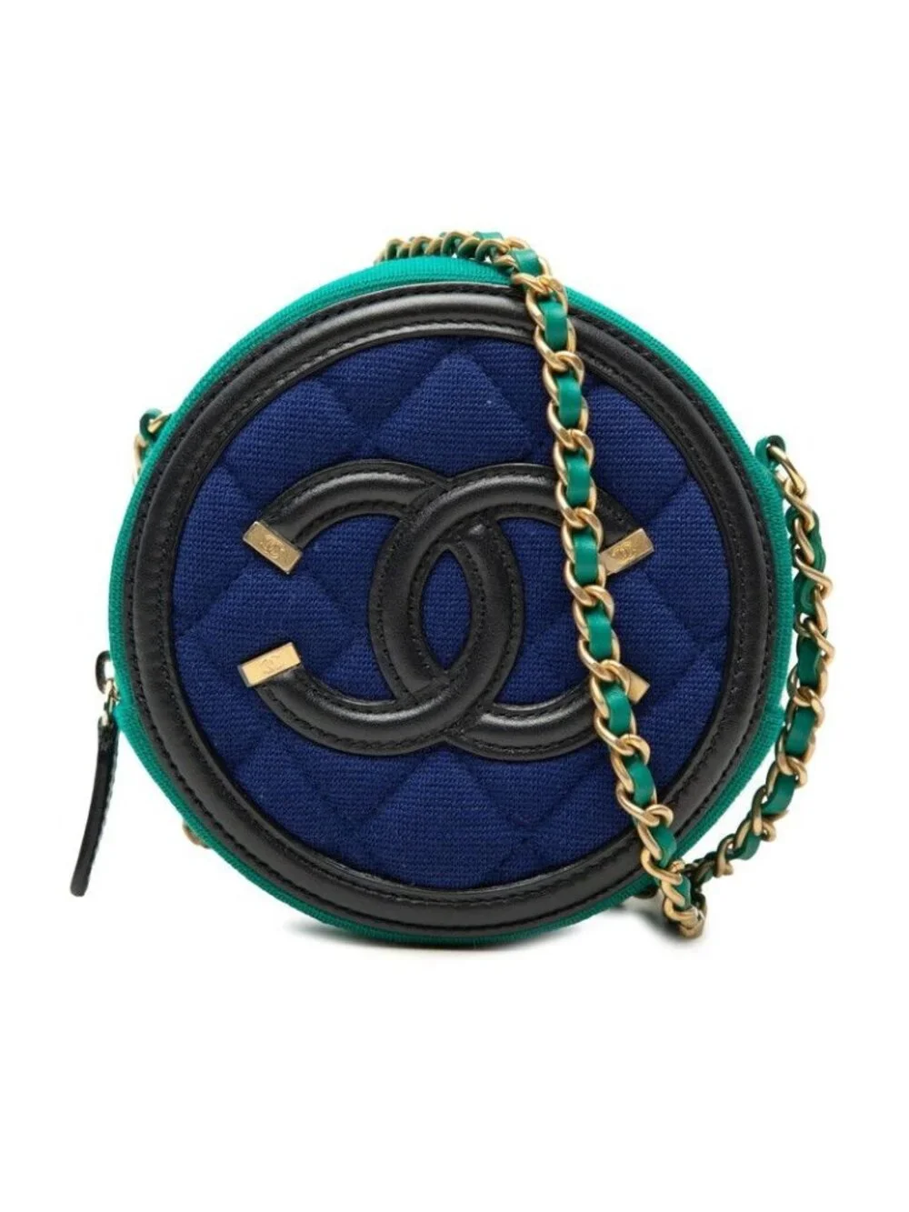 Chanel CC Logo Quilted CC Filigree Crossbody Chain Shoulder Bag Black Blue